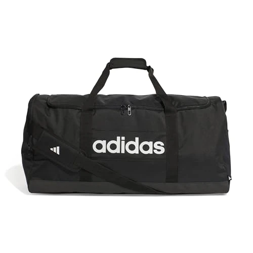 adidas Unisex Essentials Linear Duffel Bag, Black/Black/White, L