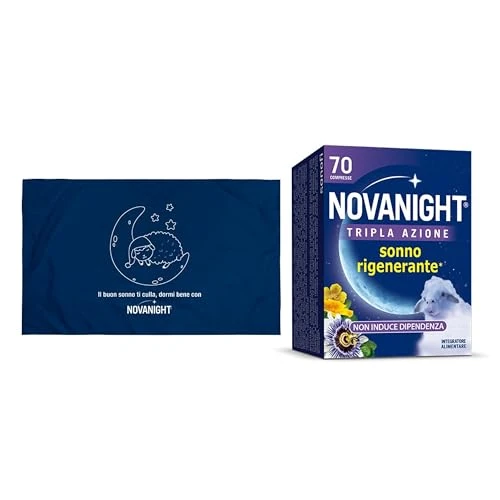 Offerta a tempo: Novanight Tripla Azione Melatonina per Dormire, 70 Compresse + Federa - 56% da 21.35 € a 9.31 €