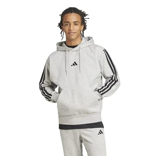 adidas Hombre ESSENTIAL THREE STRIPES FLEECE HOODIE, medium grey heather/black, XL