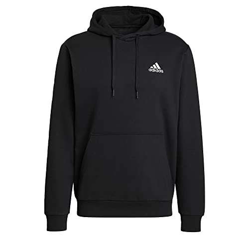 adidas Men's ESSENTIALS FEELCOZY FLEECE HOODIE, black/white, XS