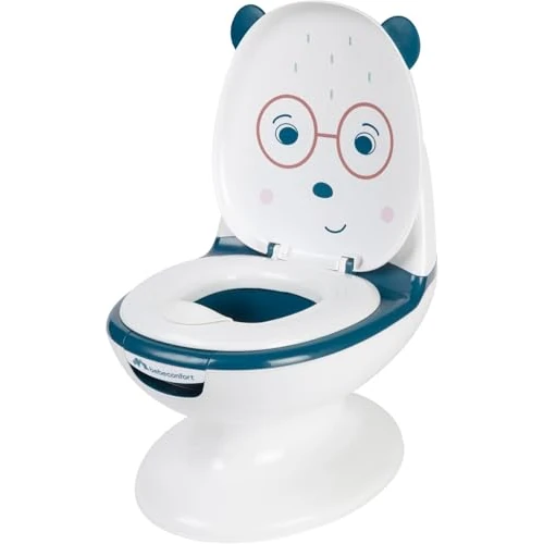 Bebeconfort Vasino Bambini, Mini WC per bambini 1-4 anni, 0-20 kg, Suono Sciacquone, Paraspruzzi, Vaschetta Rimovibile, Facile da pulire, Piedino in gomma, Orsetto, color Blu