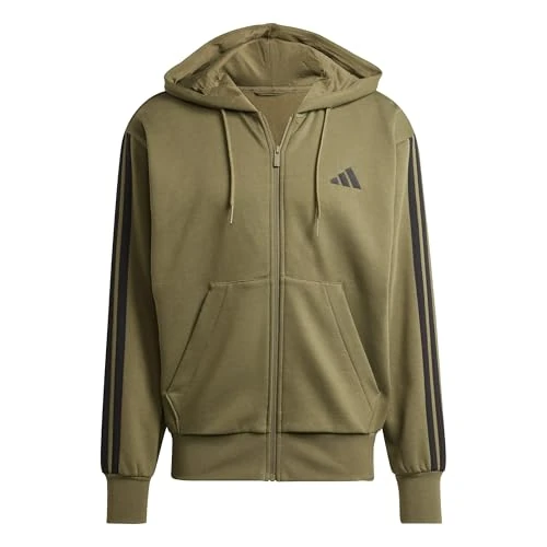 Oferta limitada: Adidas Uomo Essential Three Stripes Fleece Zipper Hoodie, Olive strata/Black, L de 54.90 € a 54.90 € (ahorro 0.00%)