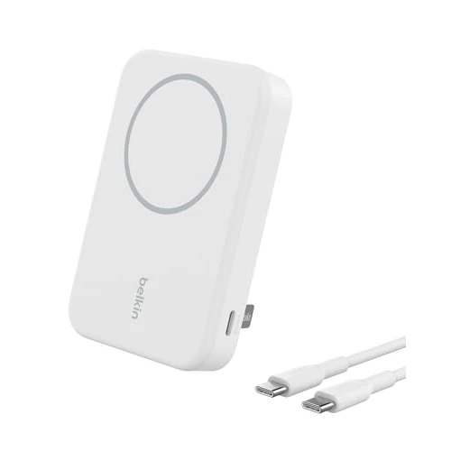 Limitiertes Angebot: Belkin BoostCharge Pro Kabellose Powerbank 8000mAh mit Qi2, MagSafe-Kompatibles Tragbares Ladegerät mit Integriertem Ständer, für iPhone 17, iPhone Air, iPhone 16, 15, 14, Pixelsnap usw. – Weiß von 79.99 EUR auf 39.99 EUR (Spare 50%)