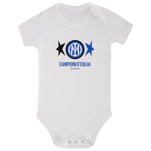 Inter Unisex – Niños 0-24 Body de bebé Gráfico Escudetto, Body Campeoni d'Italia, 100% algodón, color negro celeste, 12-18 meses