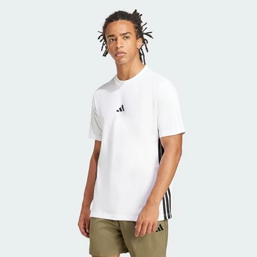 Adidas Herren Essential Three Stripes Single Jersey Tee, White/Black, S