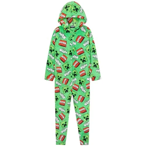 Offerta a tempo: MINECRAFT Pile Pigiama Intero Ragazzo con Cappuccio Tuta Intera - Regalo Bambino (Verde/Multicolore, 7-8 Anni) - 20% da 30.99 € a 24.79 €