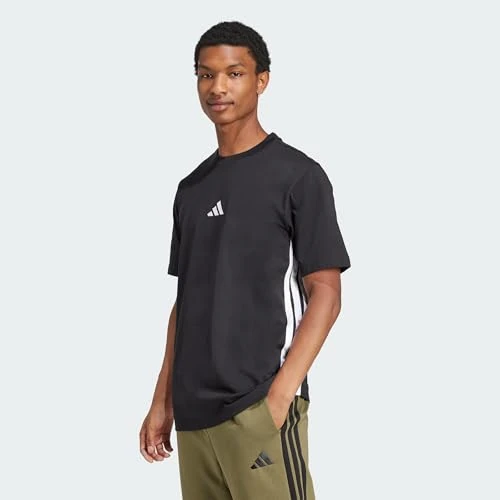 Adidas Uomo Essential Three Stripes Single Jersey tee, Black/White, XS