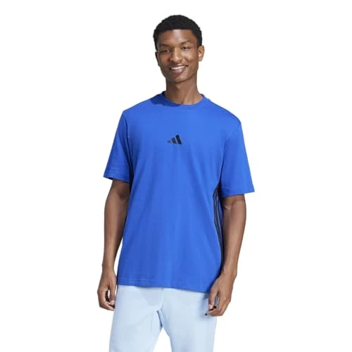 adidas Hombre ESSENTIAL THREE STRIPES SINGLE JERSEY TEE, team royal blue/black, XL