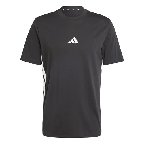 Adidas Uomo Essential Three Stripes Single Jersey tee, Black/White, M