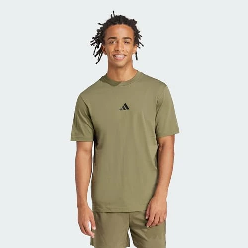 Offerta a tempo: adidas Uomo Essentials Small Logo Single Jersey Shirt, Olive Strata/Black, L - 12% da 25.00 € a 21.90 €