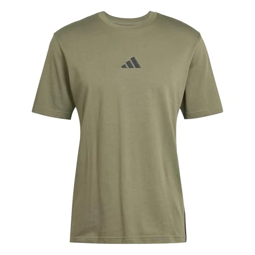 Offerta a tempo: adidas Uomo Essential Three Stripes Single Jersey Shirt, Olive Strata/Black, L - 11% da 21.90 € a 19.53 €