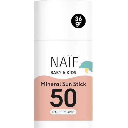 Naïf - Stick solare minerale - per neonati e bambini - SPF 50-0% profumo -senza microplastiche, oli minerali o siliconi - Protezione UVA e UVB -Resistente all'acqua - Dermatologicamente testato-36 g