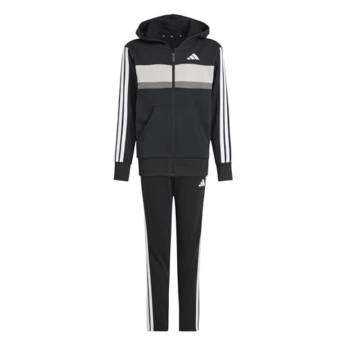 Limited-time offer: adidas Unisex Kids SEASONAL ESSENTIALS TIBERIO 3 STRIPES FLEECE TRACKSUIT, black/white/grey two, 7-8 Years from 50.00 GBP to 24.00 GBP (save 52%)