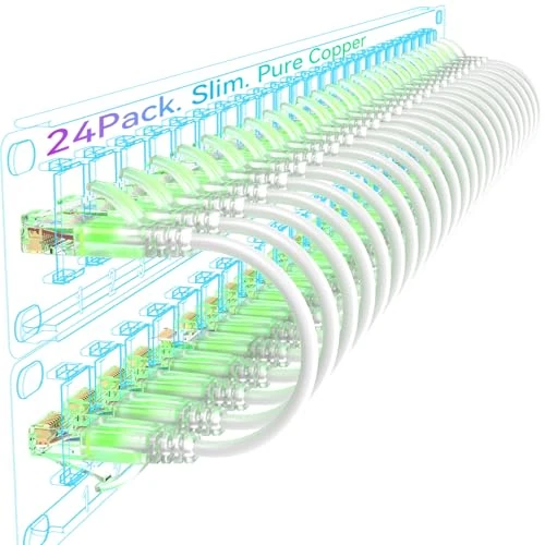 Offerta a tempo: Sokqovt Cavi patch Cat6a, sottili, 0,2 m (confezione da 24), cavo patch Ethernet flessibile Cat6, 10 G, 550 MHz, 28 AWG, cavo patch Cat6 in rame puro per armadio di rete, cavo patch Cat 6, bianco - 0.00% da 32.10 € a 32.10 €