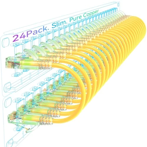Offerta a tempo: Sokqovt Cavi patch Cat6a, sottili, 0,2 m (confezione da 24), cavo patch Ethernet flessibile Cat6, 10 G, 550 MHz, 28 AWG, in puro rame Cat6, cavo patch per armadio di rete, cavo patch Cat 6, giallo - 26% da 28.09 € a 20.80 €