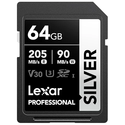Oferta limitada: Lexar Tarjeta SD 64 GB Silver, hasta 205 MB/s de Lectura, Tarjeta de Memoria SDXC UHS-I, Clase 10, U3, V30, SD Card para Fotógrafos Profesionales, Videógrafos y Entusiastas de 13.99 EUR a 13.99 EUR (ahorro 26%)