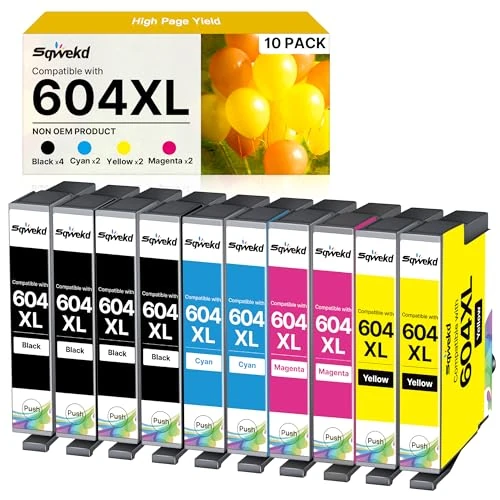Sqwekd 604XL Compatibele inktpatronen voor Epson 604 XL Multipack voor Expression Home XP-2200 XP-2205 XP-3200 XP-4200 Workforce WF-2910 WF-2930 WF-2950 (4 zwart, 2 cyaan, 2 magenta, 2 geel)