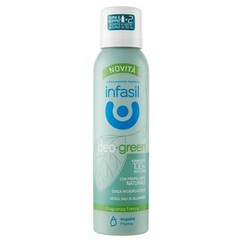 Infasil Deodorante Spray Deo Green Fresca, Deodorante con Ingredienti di Origine Naturale, Formula con Azoto, Senza Microplastiche, Erogazione Effetto Nuvola, Fragranza Fresca, 6 Deodoranti da 150 ml