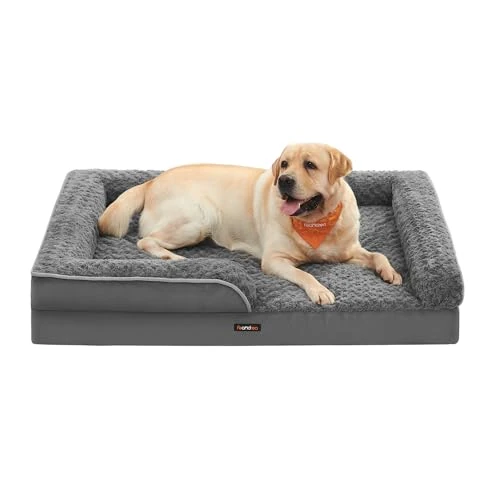 Feandrea orthopedisch hondenbed voor grote honden, waterdichte hondenbank met afneembare pluche hoes, 122 x 89 x 18 cm, leigrijs PGW254G02