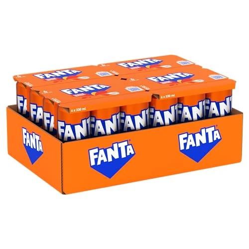 Fanta Original Orange Flavour with Italian Orange Juice, No Preservatives, 100% Recyclable Can Refreshing Flavour - 24 x 330ml Cans