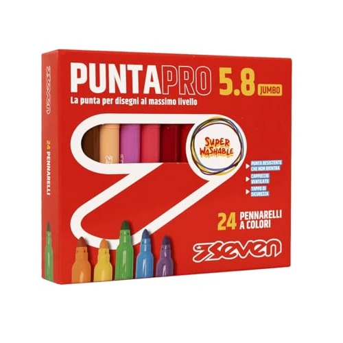 Seven 24 Filzstifte, Set mit brillanten Farben, Fasermaler, Filzschreiber, auswaschbar, eindrucksichere Spitze, Schuzubehör, Kindergarten, Kinder, Mädchen, Jungen