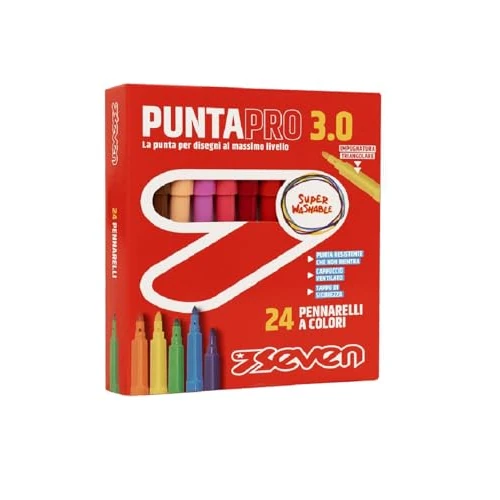 Offerta a tempo: Seven Pennarelli Scuola Puntapro 3.0 - Scatola da 24 Pz, Pennarelli a Colore — 20% da 6,00 € a 4,80 €
