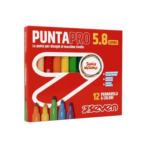 Offerta a tempo: Seven Pennarelli Scuola Puntapro 5.8 - Scatola da 12 Pz, Pennarelli a Colore, Super Washable, Bambini e Ragazzi - 0.00% da 4.50 € a 4.50 €