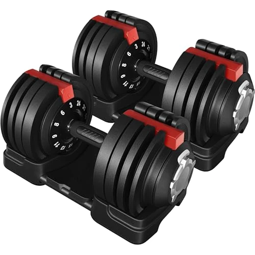 Yaheetech Halters voor krachttraining, verstelbare halters, 3 kg - 24 kg, 12-in-1, met opbergbasis, gewichtsplaten, antislip handgreep, voor training thuis, kantoor, sportschool