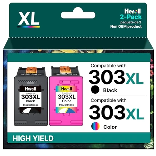 Heroil 303XL Multiple Cartridges for HP 303 Black and Colour for HP 303XL Black for HP Envy Photo 6230 Cartridge 7830 6232 6230 6220 7130 7134 6234 6222 6255 6258 6552 7120 (Black Color,, 2-pack