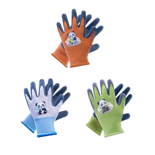 Mr.Panda 3 Paires de Gants de Jardinage pour Enfants de 5 à 7 Ans, Gant de Jardin pour Enfants, Revêtus de Caoutchouc, Gants de Travail pour Tout-petits, Taille 4/XXS