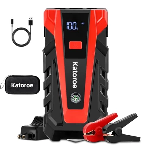 Oferta limitada: KATOROE Arrancador de Coches 4000A, 12V Arrancador de Batería de Coche, Jump Starter con 2.5 Inch Pantalla LCD, Clips de Seguridad Inteligentes, Luz LED (Jump STARTER-011) de 35.99 EUR a 35.99 EUR (ahorro 0%)