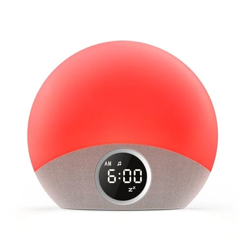 Dreamegg Nite Lichtwekker, zonsopgang, wit, geluidsmachine, met 30 geluiden, wake-up lichtwekker met 5 wekkertonen en 8 kleuren nachtlampje, sluimerfunctie, daglichtwekker voor volwassenen en kinderen