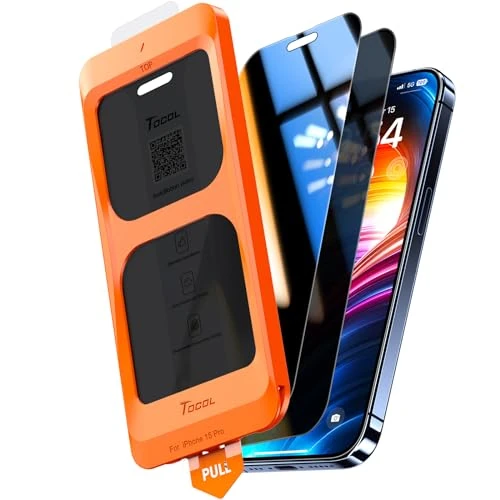 Offerta a tempo: TOCOL Privacy Pellicola Protettiva per iPhone 15 Pro 6,1 Pollici, 25° Reali Anti-Spy, Rimozione Automatica Della Polvere, Copertura Completa, Senza Bolle, Durezza 9H, 2 Pezzi - 5% da 18.99 € a 18.04 €