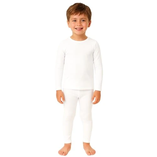 Ensemble sous-vêtements Thermiques garçon léger Chaud doublé Polaire Respirant Extensible Haut Manches Longues et Legging Hiver (Blanc, S)
