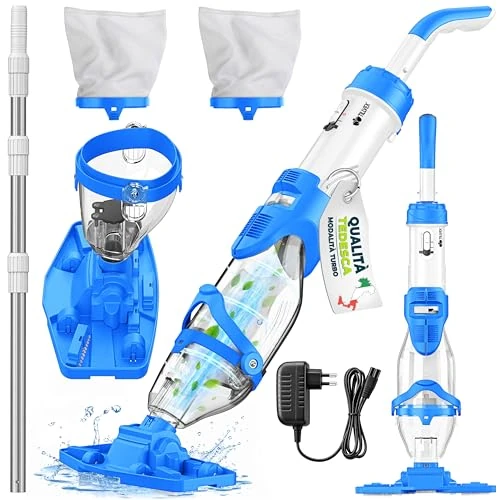 Offerta a tempo: tillvex Aspirapolvere per piscina con batteria ricaricabile e asta telescopica fino a 15 m³ | Aspirapolvere elettrico per fondo piscina con 2 filtri, autonomia di 60 minuti e modalità turbo - 41% da 144.79 € a 84.82 €