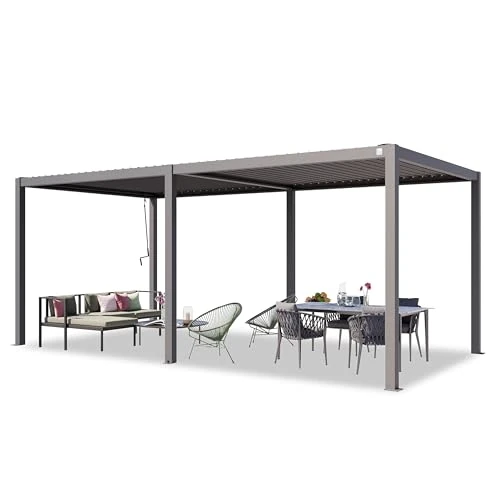 Limited-time offer: PRIMEYARD Pergola 3x6 m aluminium posts with louvered steel roof grey canopy from 2040.00 £ to 2040.00 £ (save 0.00%)