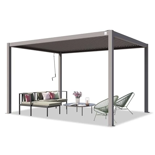 Oferta limitowana: PRIMEYARD Pergola 3x4 m słupy aluminium z dachem z listew stalowych szara osłona tarasu z 9190.00 zł na 9190.00 zł (oszczędź 0.00%)