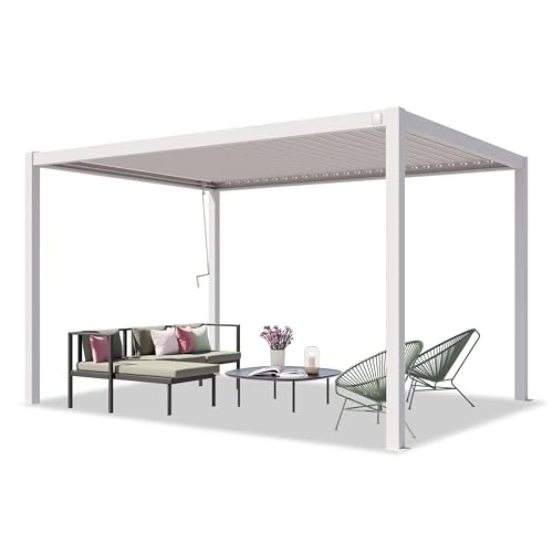 Offerta a tempo: PRIMEYARD Pergola 3x4 m montanti in alluminio bianco con tetto a doghe in acciaio gazebo da giardino - 0.00% da 1795.00 € a 1795.00 €