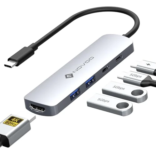 Limitiertes Angebot: NOVOO USB C HDMI Hub, USB C Adapter 5 in 1 mit HDMI 4K@60Hz, Daten Type-C 5 Gbit/s, PD 100W, 2 USB-A 3.0, kompatibel für MacBook M3/Surface/XPS/Chromebook/iPhone 16/Steam Deck von 19.15 EUR auf 19.15 EUR (Spare 0%)