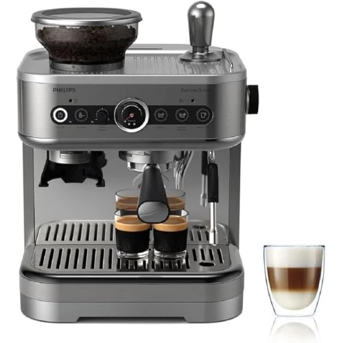 Cafetera espresso semiautomática Philips Barista Brew - Espresso simple y doble + Botón Americano, recipiente de 250 g de café en grano, guía intuitiva, prensado calibrado, acero Inox (PSA3218/01)