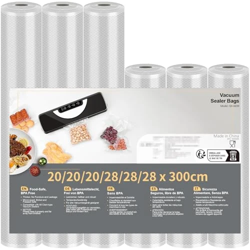 Limitiertes Angebot: Vakuumierbeutel Rollen Vakuumierfolie, 20/28x300cm 6 Rollen BPA-frei Profi- Folienrollen Vakuumierer Lebensmittel, stark & reißfest, für alle Vakuumierer & Sous Vide von 14.99 EUR auf 14.99 EUR (Spare 0%)