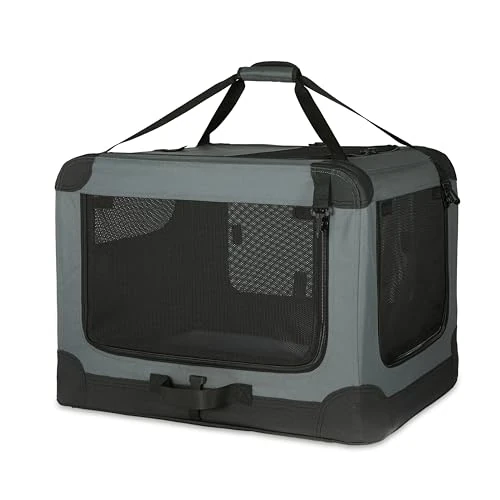 Amazon Basics Trasportino portatile e pieghevole a 4 porte, Gatti, cani, conigli e altri piccoli animali, da viaggio, con lati morbidi, Grigio, L 91 cm x 61 cm x 61 cm