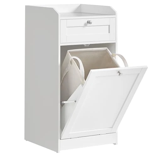 Tijdelijke aanbieding: VASAGLE Badkamermeubel, wasmand, opbergkast, met afneembare binnenzak met handgrepen, 1 lade en 1 wasmand, 40 x 40 x 80,2 cm, wolkenwit BBC741W01 van 91.99 € naar 83.99 € (9% korting)