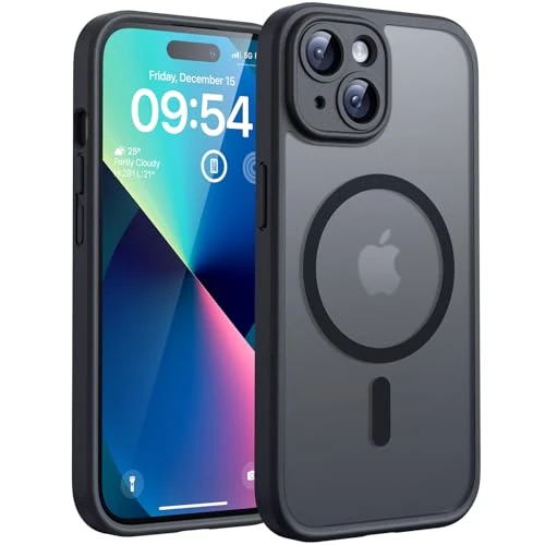 TOCOL Magnetic for iPhone 13 Case 6.1-Inch, Fit for MagSafe, Upgraded [Full Camera Protection], [14FT Military Grade Drop Tested] Shockproof Slim Translucent Matte Back Phone Cover (Black)