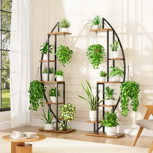 Zeitlich begrenztes Angebot: BACEKOLL 6 Ebenen Blumenständer 160cm - Metall-Holz Pflanzenregal - Innen & Außen Blumentreppe - Dekoratives Schwarz Blumenregal für Innen Garten Balkon 2 STÜCK (Ohne Licht) von 129.99 € auf 129.99 € (0.00% Rabatt)