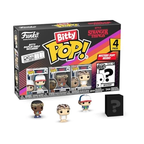 Funko Bitty POP! 4 Pack: Stranger Things - Dustin - Lucas - Eleven - Mystery Mini Figure - Styles may vary And A Surprise Mystery Mini Figure - 0.9 inch (2.2 cm) Collectable - Gift Idea - Cake Topper