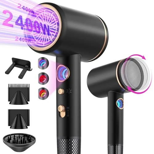 Offerta a tempo: Asciugacapelli Ionico Phone per Capelli professionale Ioni AC Motore Phon Capelli 2400W,phon da viaggio diffusore|phon 4-in-1|pulsante aria calda/fredda|3 livelli+3 velocità|asciugacapelli — 41% da 42,99 € a 25,28 €