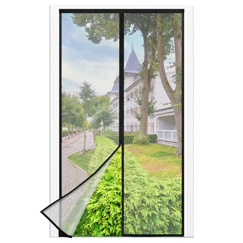 NEU Fliegengitter Balkontür Magnet, 90*210cm Stärkere Magneten Fliegengitter Tür,3.8cm Breites Klettband, Fliegengittertüren Ohne Bohren, Insektenschutz Balkontür, Für Balkontür/Terrassentür, Schwarz