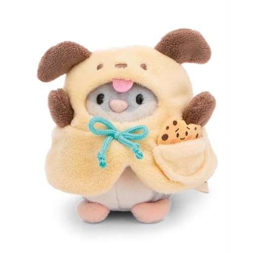 NICI soft toy hamster Shai 8cm with cookie and dog costume in gift box 8,5x6,5x10cm grey - Cuddly cute plush to snuggle and play with, for children & adults, great gift idea - 61144