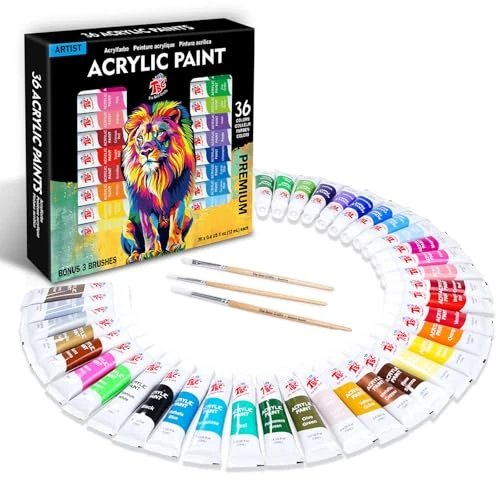TBC Juego de Pintura Acrilica 36 x 12 ml, juego de Pintura Acrílica, Colores Básicos y Metálicos, Pinturas Acrilicas para Bricolaje, Piedra, Cerámica, Madera, Papel